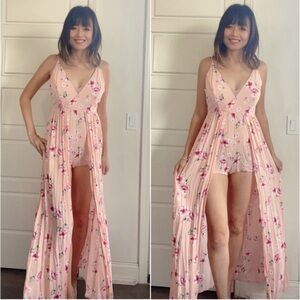Pink floral romper maxi dress